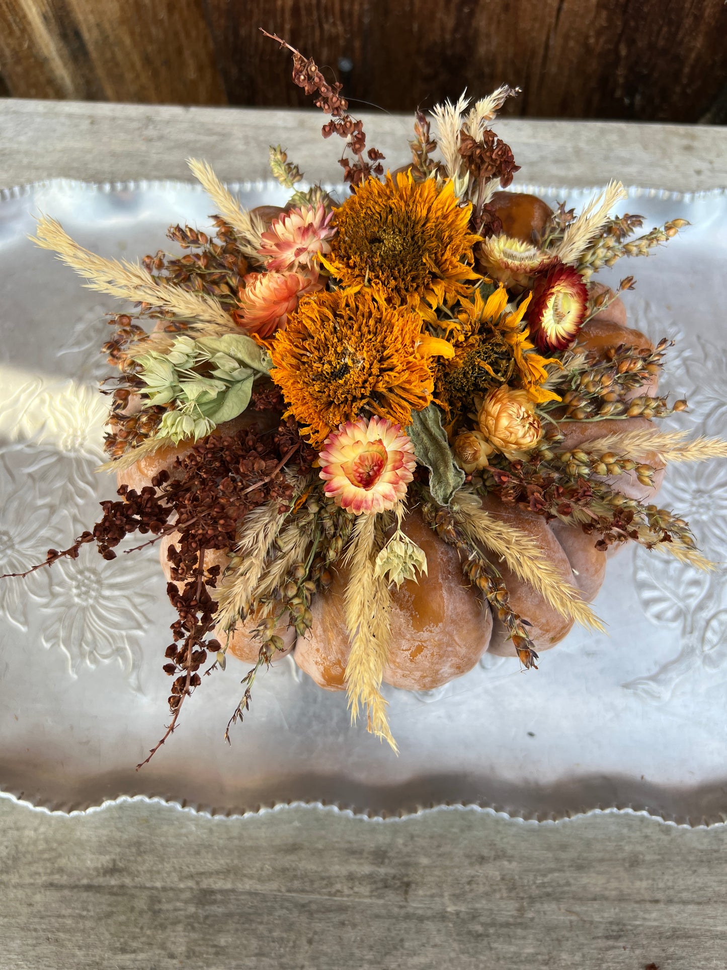 Dried Floral Pumpkin Centerpiece