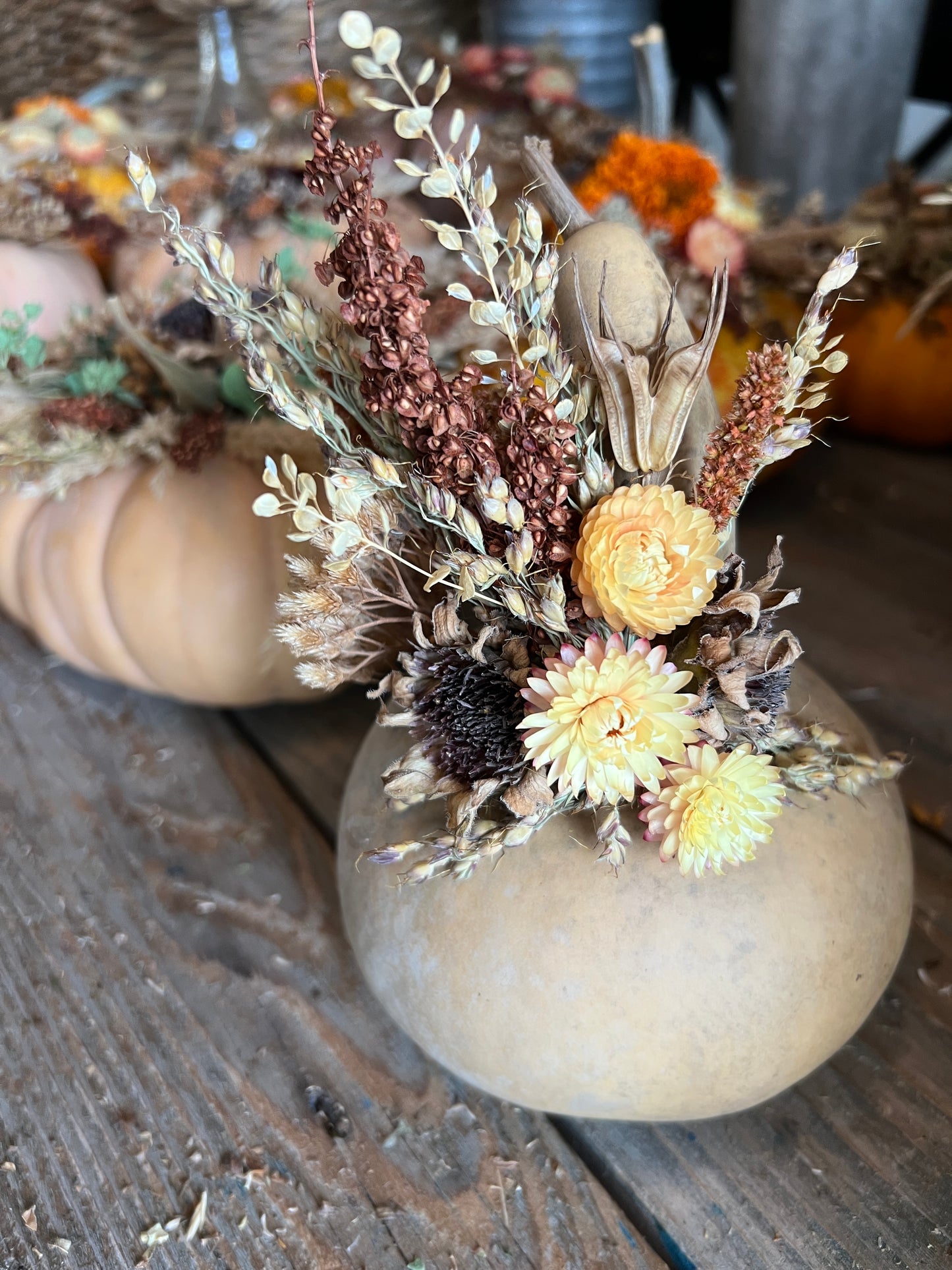 Dried Floral Pumpkin Centerpiece