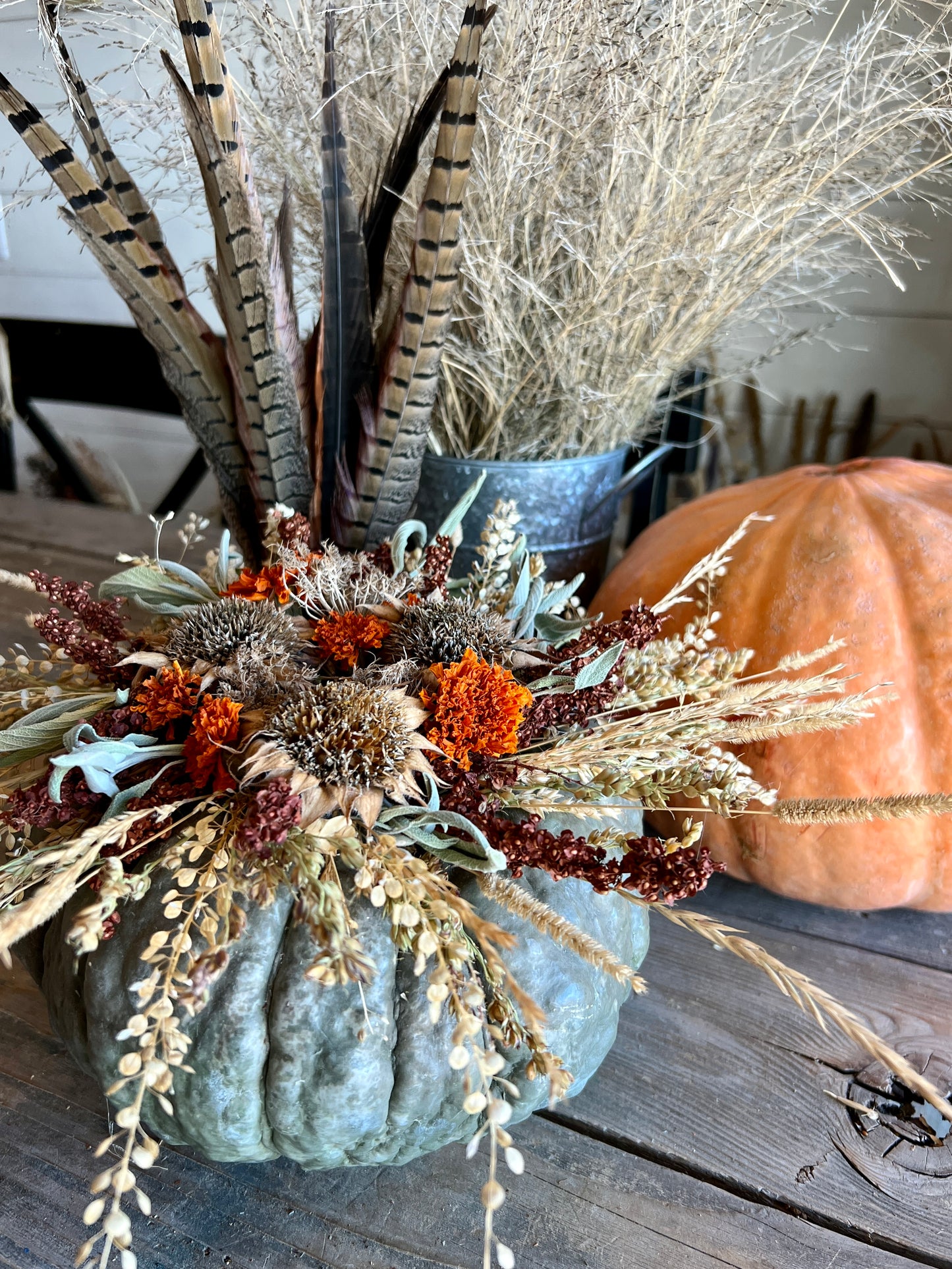 Dried Floral Pumpkin Centerpiece